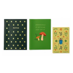 Set 3 Libretas Planner Park / 10x15cm 32 Hojas 70gsm Negra / 13x18cm 36 Hojas 70gsm Verde / 15x20cm 40Hojas 70gsm Beige
