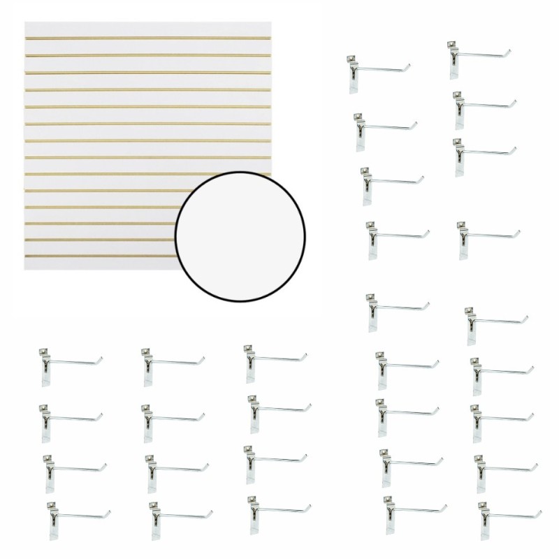 PACK 1 PANEL RANURADO BLANCO MAS 30 GANCHOS 15CM