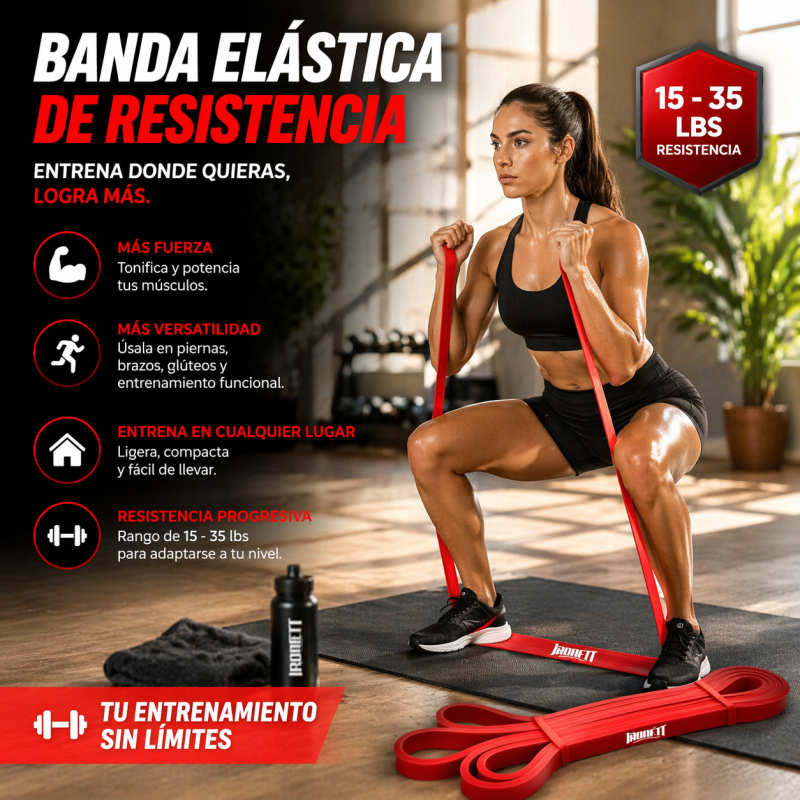 Banda Elástica de Resistencia 15-35 lbs para Entrenamiento y Fitness