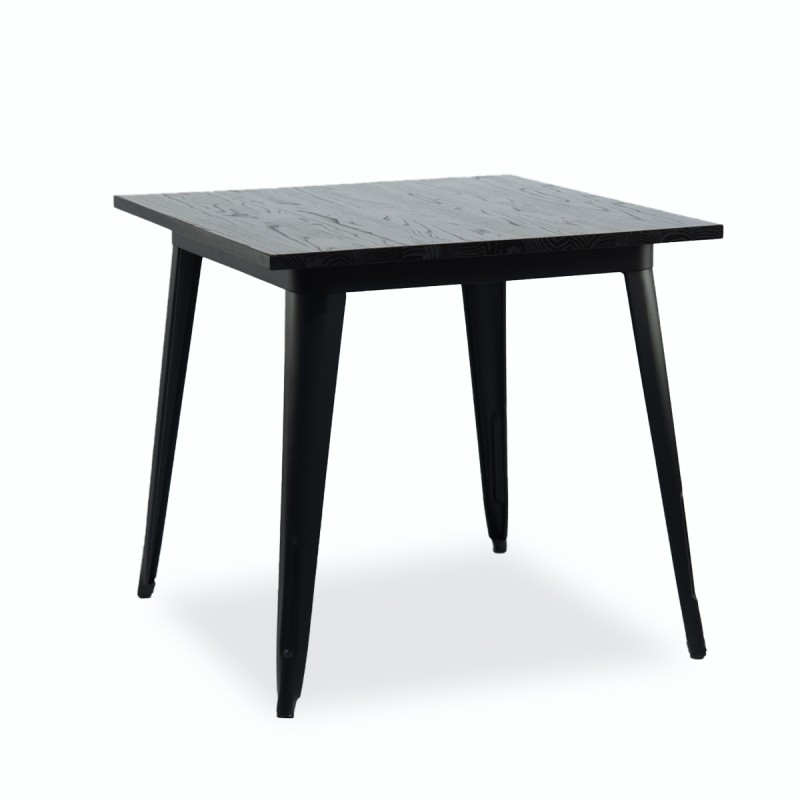 Mesa Tolix Cubierta De Madera Patas Negras 80X80X75cm