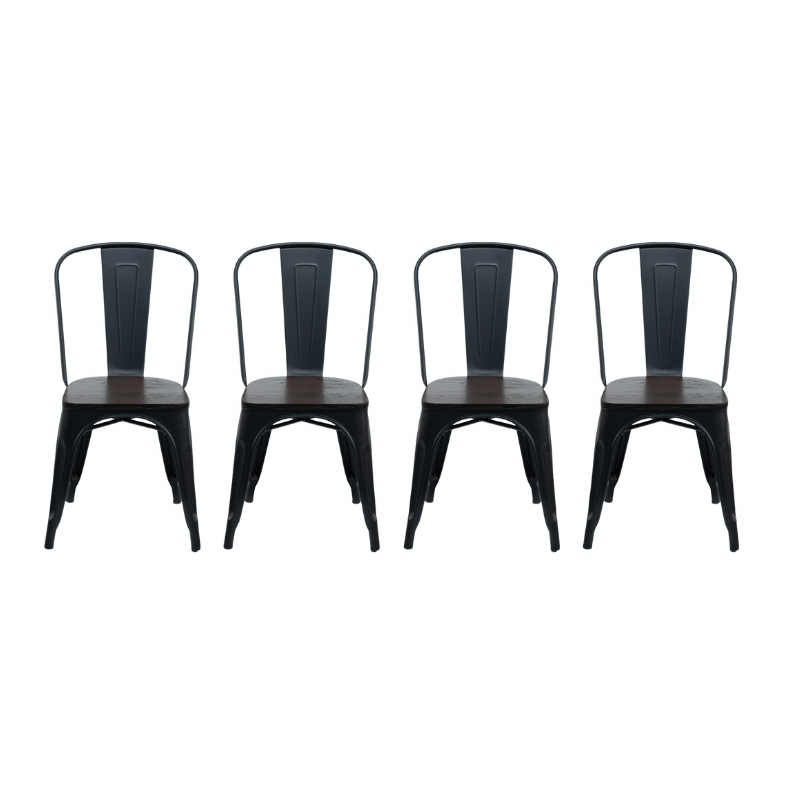 Pack 4 Sillas Tolix Negra con Asiento de Madera