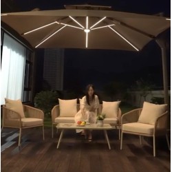 Quitasol Amanda / luz LED / Tela revestimiento PU / Ventilación superior / Color Beige 3 x 3mt+ Base rellenable