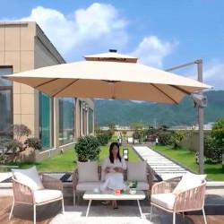 Quitasol Amanda / luz LED / Tela revestimiento PU / Ventilación superior / Color Beige 3 x 3mt+ Base rellenable